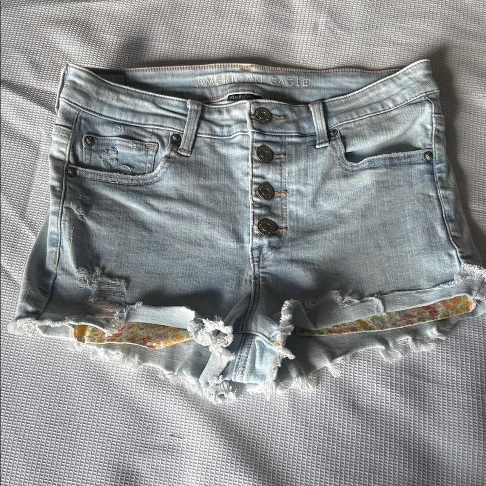 American Eagle Outfitters Light Blue Denim Shorts Hi-rise NextLevel Stretch Sz 6
